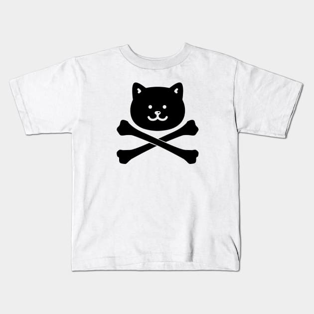 KITTEN BLACK CAT JOLLY ROGER Kids T-Shirt by ROBZILLANYC